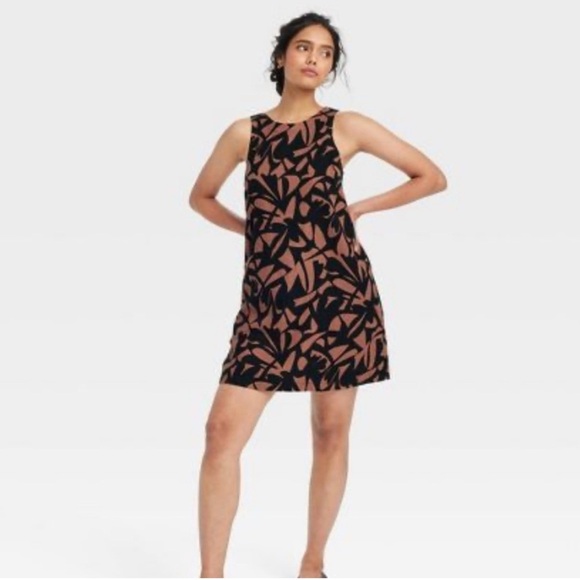 A new day Black and Brown Leaf Print Dress - Picture 1 of 6